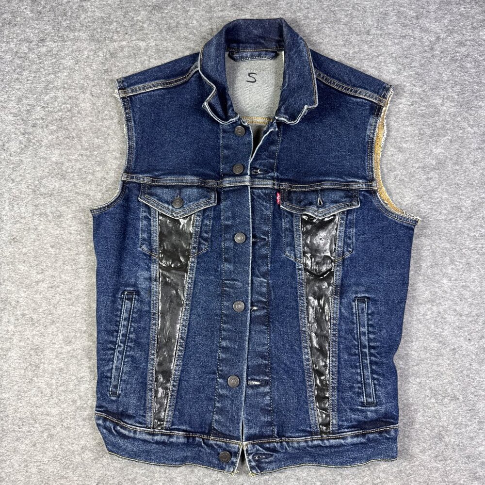 Levis Vest Mens Small Blue Denim Black Cutoff Jean Punk Biker Goth Trucker